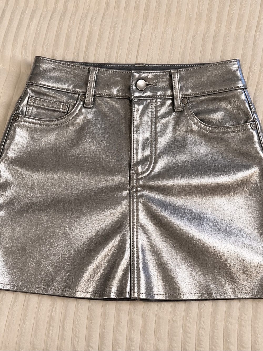 Express Metallic Silver Faux-Leather Mini Skirt